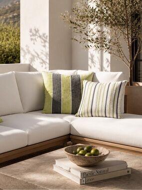 Restoration Hardware Set of 2 Cotton Striped Pillow Covers 20x20 Zip Closure